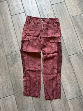 Women's Cargo Pants with Lace Side Panels in Burgundy